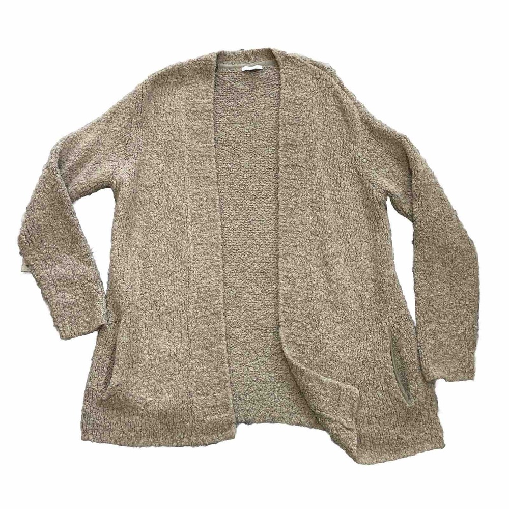 J Jill Jacket Cardigan Womens S Beige Sherpa Fuzzy open teddy pockets longline